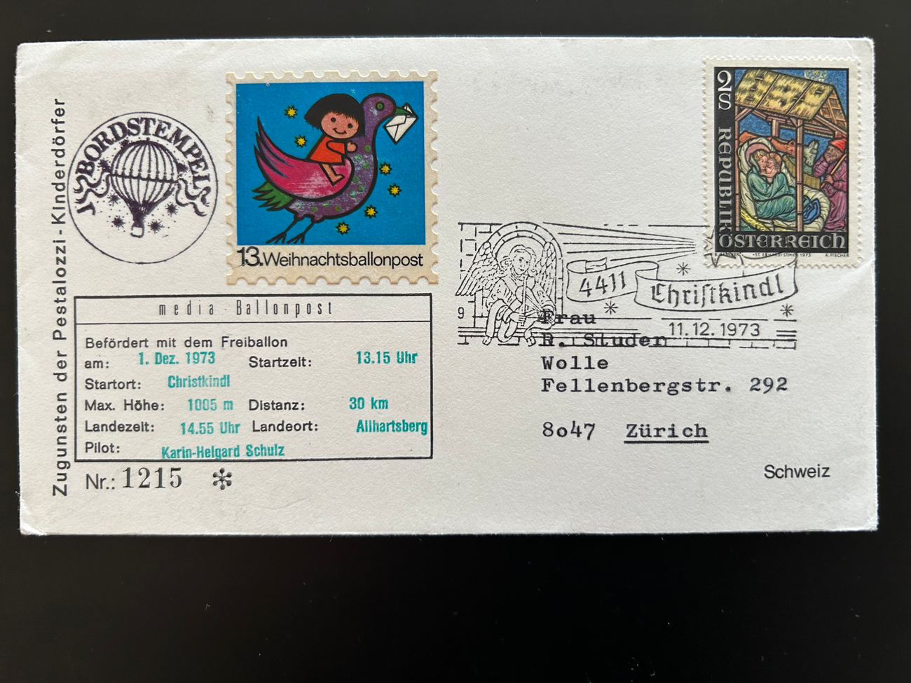 Ballonpost Nr  1215  Europa Briefe 