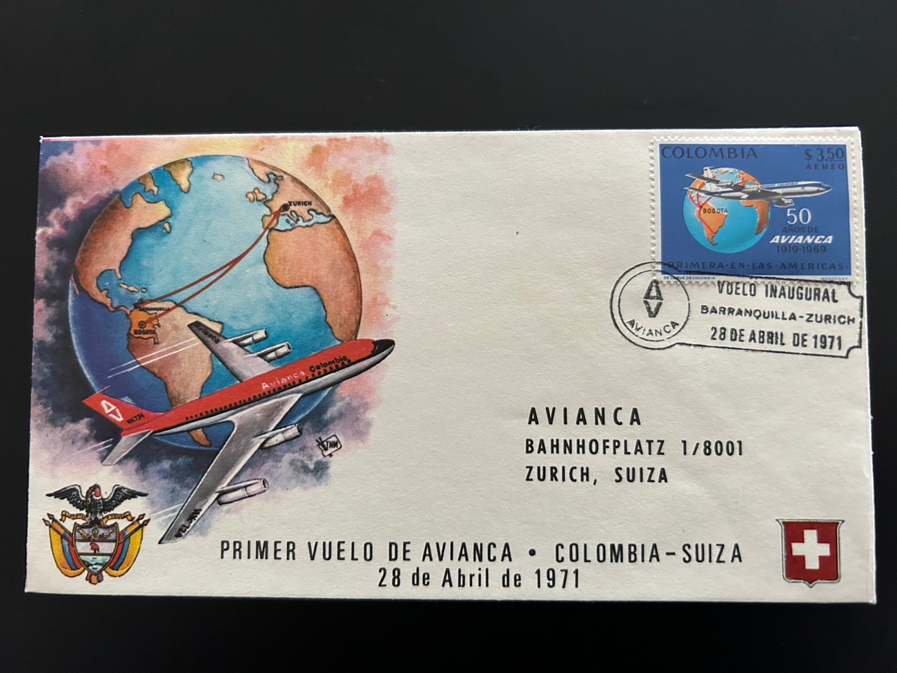 Brief AVIACA Erstflug mit Colombia  Avianca Briefe 