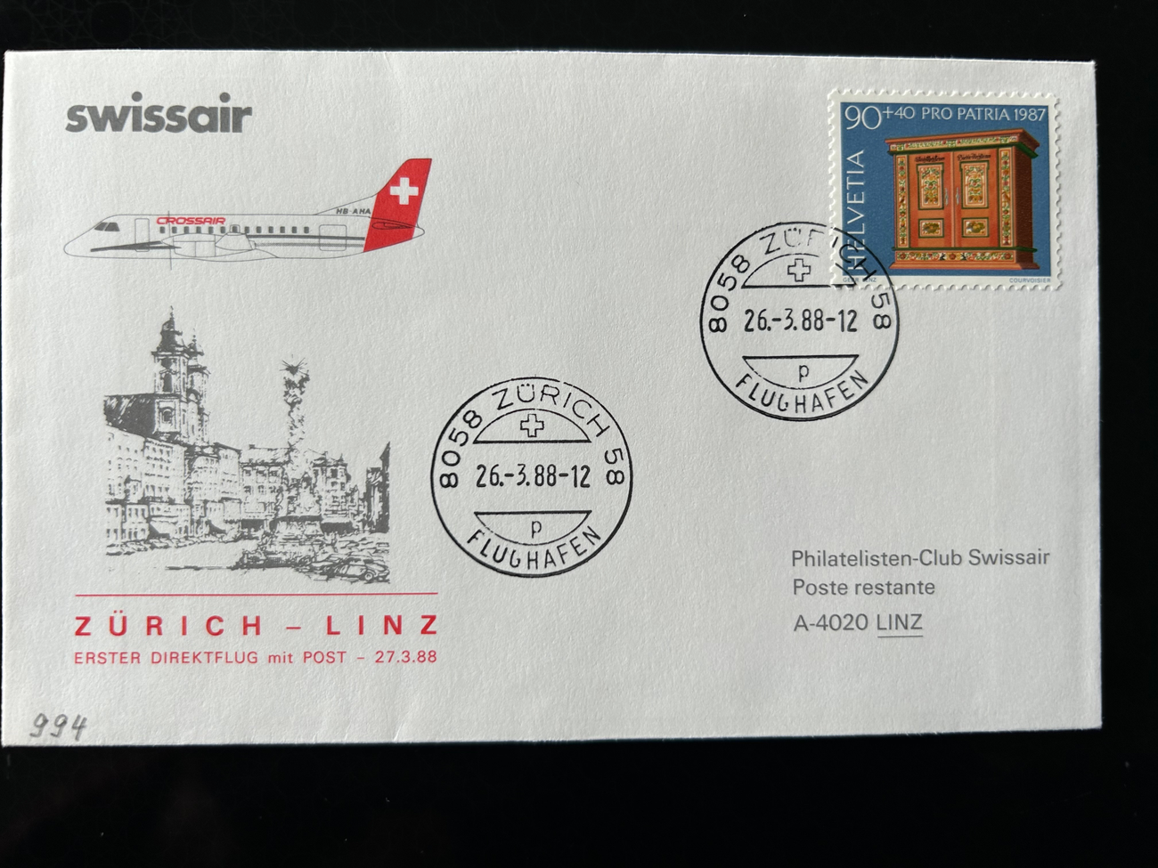 Brief Swissair 218 -  - Swissair - Briefe - Philatelisten