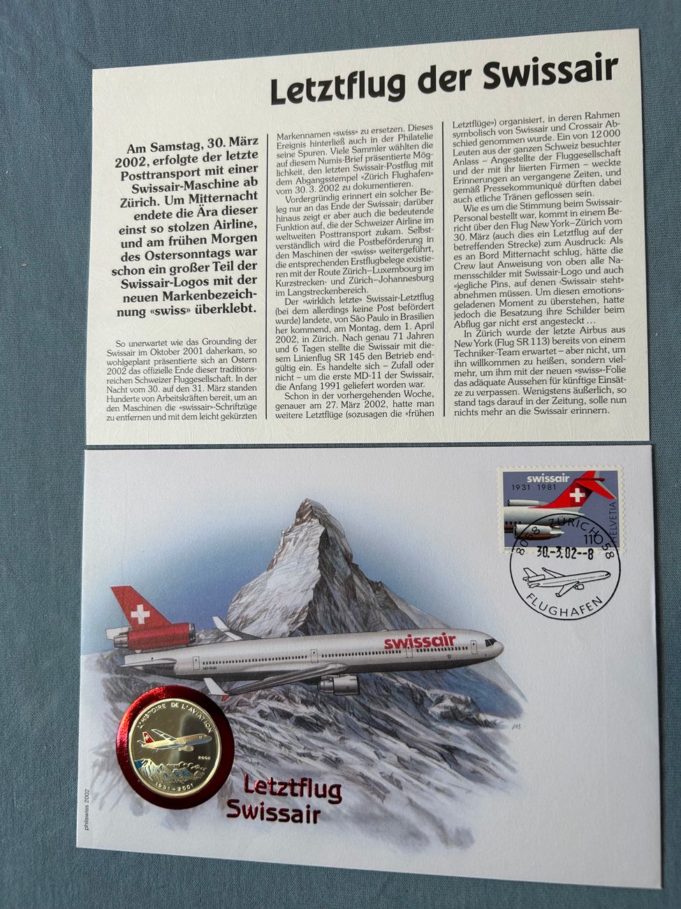 Swissair Letztglug der Swissair  Swissair Briefe 