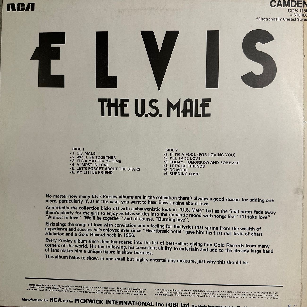 ELVIS PRESLEY - THE U S  MALE 1968 Rock and Roll  