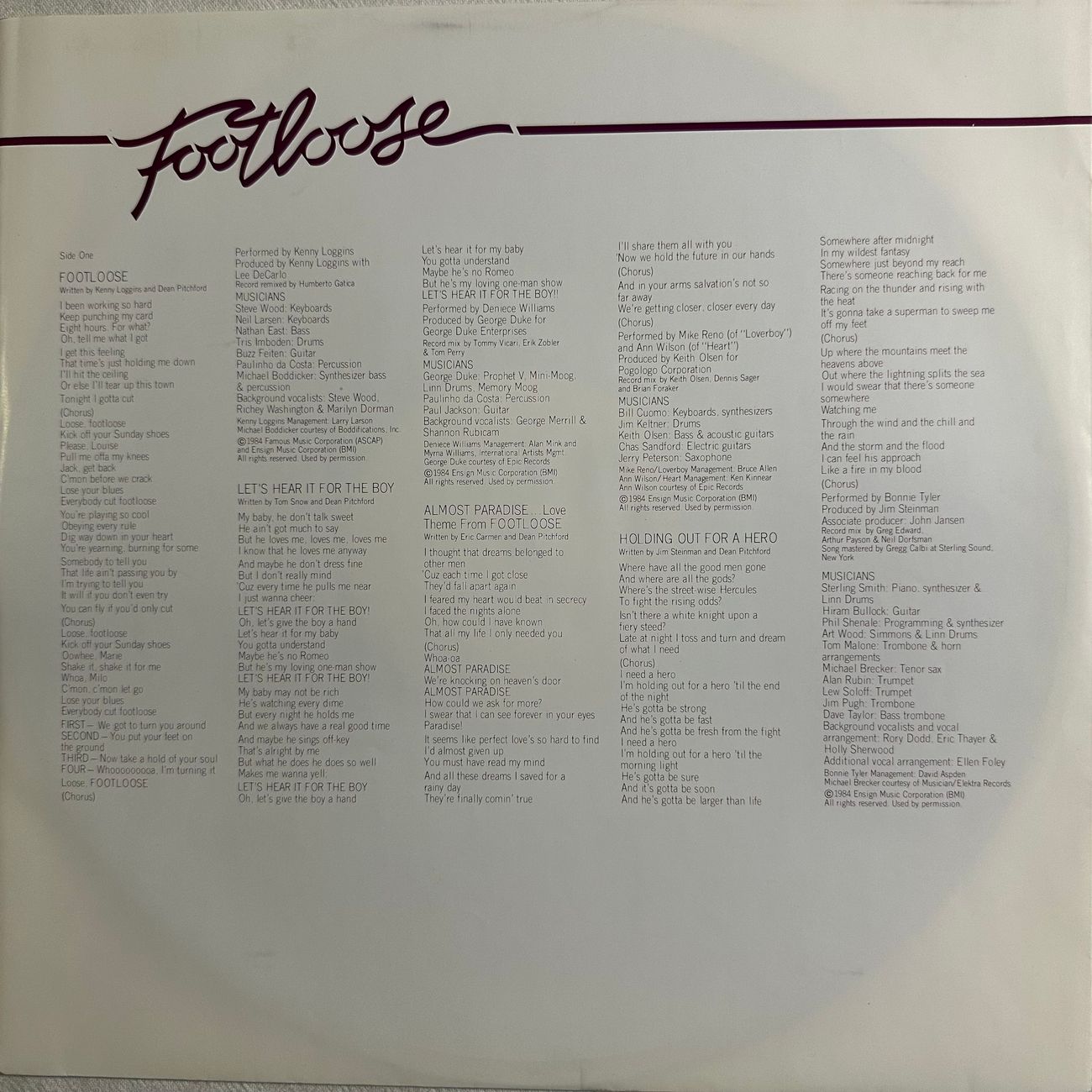 FOOTLOOSE SOUNDTRACK 1984 Soundtrack  