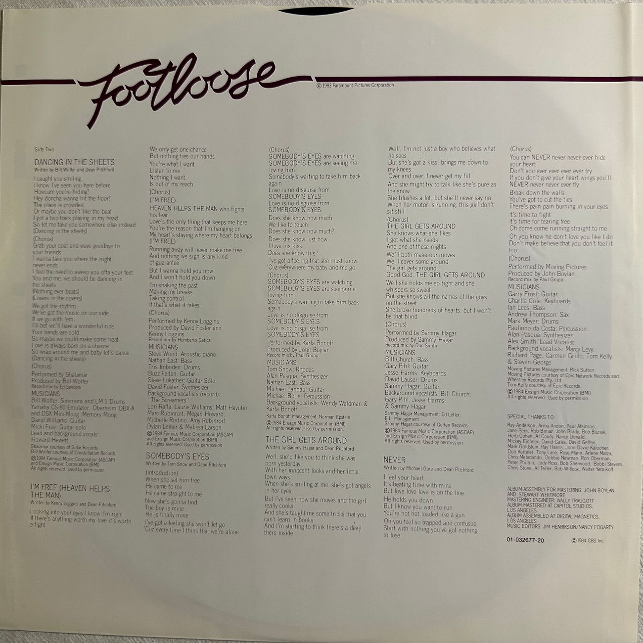 FOOTLOOSE SOUNDTRACK 1984 Soundtrack  